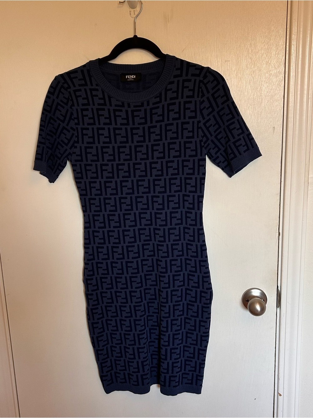 Fendi Navy FF Jacquard Knit Midi Dress